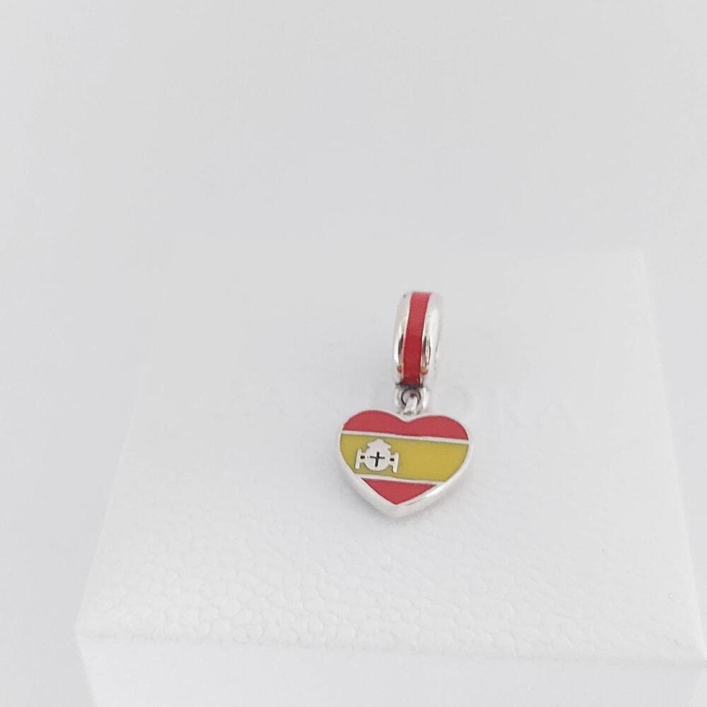 Pandora Spain Flag Dangle Charm Silver Travel Bead with Gift Box #34